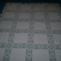 Винтидж покривка лен с плетени на една кука мотиви ръчно изработена, снимка 5 - Антикварни и старинни предмети - 34298497
