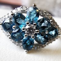 Елегантен сребърен 925 пръстен с родиево покритие и Натурални London Blue Топази и Циркони!, снимка 1 - Пръстени - 42381089