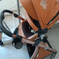 Бебешка количка Hot Mom, Модел 2 в 1, Еко кожа, Кафяв цвят, снимка 6 - Детски колички - 44443318