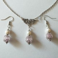 Прелестно нежен комплект с истински перли и камъни Розов кварц - камъкът на Любовта !, снимка 3 - Бижутерийни комплекти - 31998356