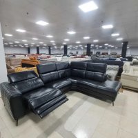 Черен кожен ъглов диван с електрически релаксиращ механизъм, снимка 10 - Дивани и мека мебел - 39963873