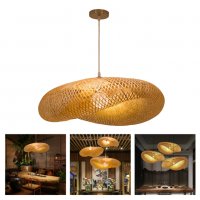 Винтидж бамбуков полилей лампа висулка плетено осветление за домашен декор, снимка 2 - Лампи за таван - 36909772