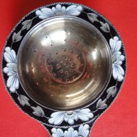 Уникална руска сребърна цедка за чай емайл позлата 916, снимка 6 - Колекции - 38740723