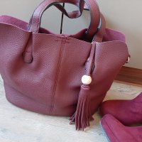 Дамска чанта + боти цвят бордо, снимка 7 - Дамски боти - 29417311