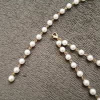 Стилен дамски колан с бели перли и верижка в златист цвят, снимка 5 - Колани - 42790882