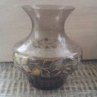 Три различни вазички кафяво стъкло с украса на ръка, снимка 2 - Вази - 30053391