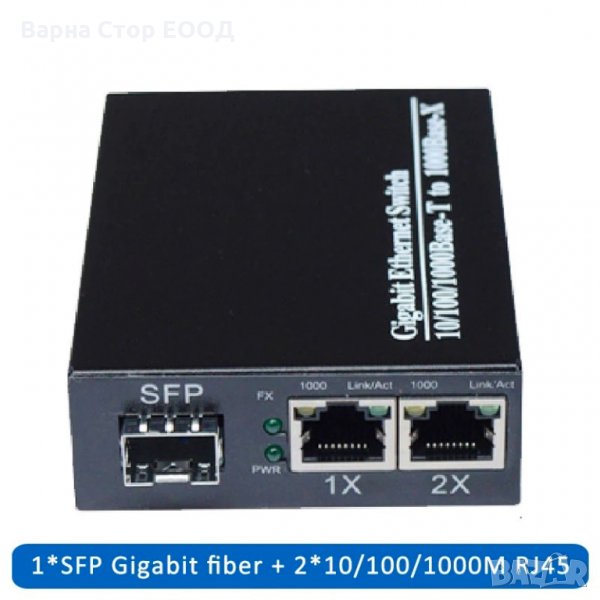 Гигабитов Медия Конвертор с 1 брой СФП слот и 2 Лан порта,Gigabit Media Converter 1 SFP to 2 RJ45, снимка 1
