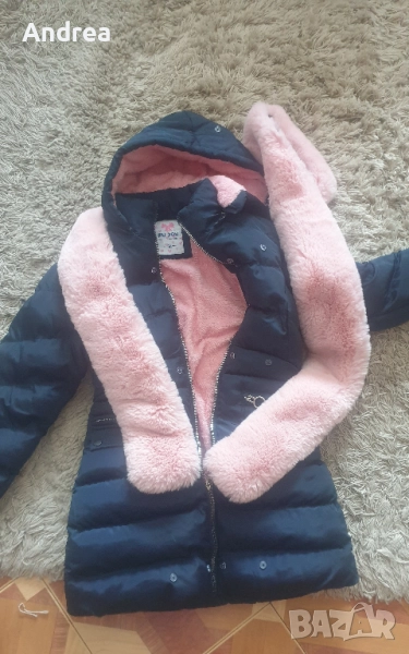 Детско Зимно ватирано Яке с подплата ,яка и качулка за момиче, снимка 1