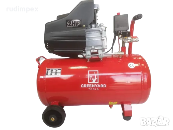 Kомпресор за въздух Greenyard Professional - GY-AC50 - два манометъра - резервоар 50 литра, 8 бара, снимка 1
