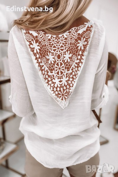 Дамска блуза в бяло с ефектен гръб с бродерия, снимка 1