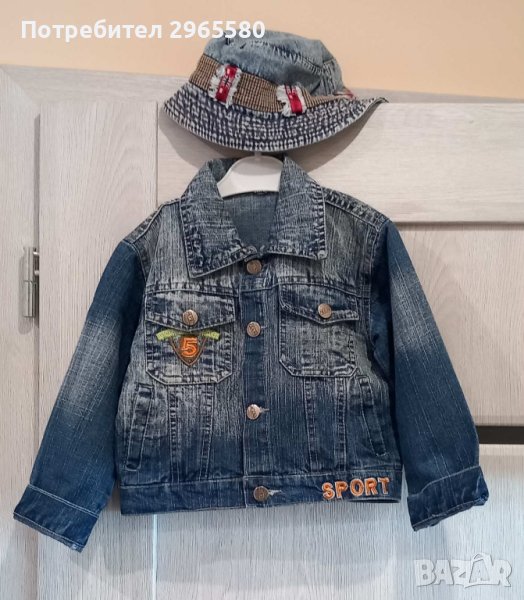 Дънково яке, суитчър за момче, р 104-110, дънкова шапка, снимка 1