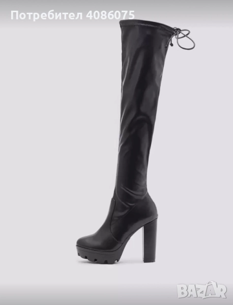 Черни дамски ботуши над коляното – елегантен модел с висок ток, снимка 1