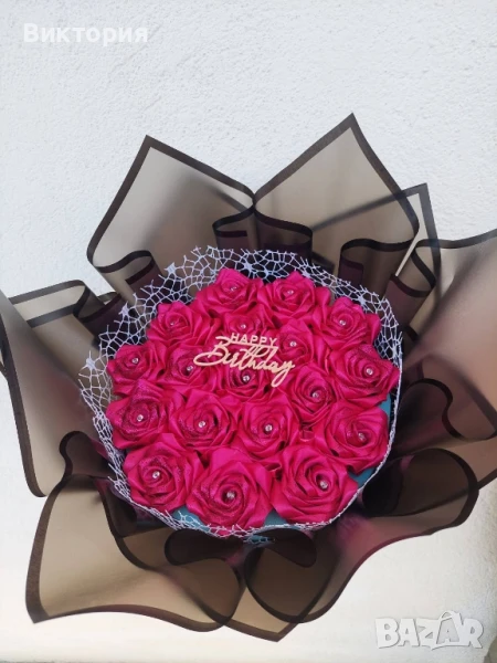 Букет от вечни сатенени рози , снимка 1