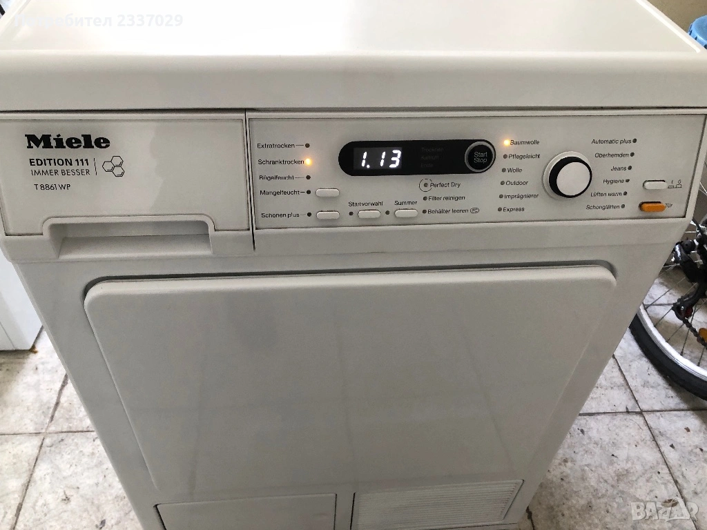 Сушилня:МиелеТ8861-едиш:111-8кг,термопомпа-1год гаранция,клас:А+++\много здрав модел,почистена,, снимка 1