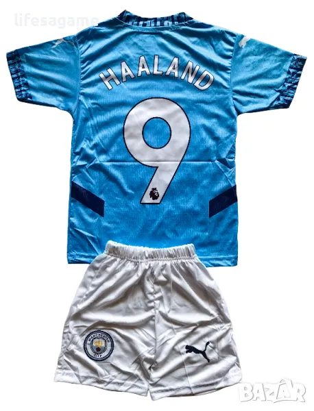 Детски футболен екип Манчестър Сити комплект Холанд тениска Manchester City Haaland шапка гети , снимка 1