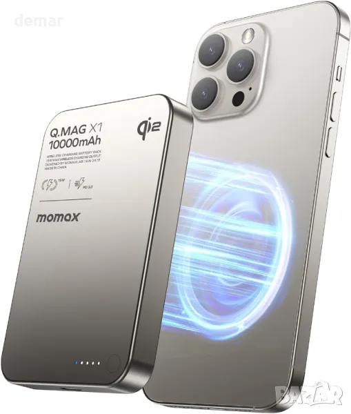 MOMAX Q.MAG Магнитна външна батерия, сертифицирана Qi2, ултратънка 10000mAh, 15W, снимка 1