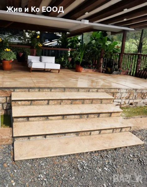 Травертин шлайфан 30×60×1.2 см + френч патерн и стъпала, снимка 1