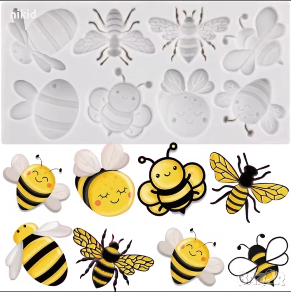 8 пчела пчели силиконов молд форма фондан шоколад декор, снимка 1