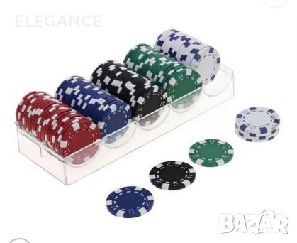 Покер чипове 100 покер чипа комплект в кутия, снимка 1