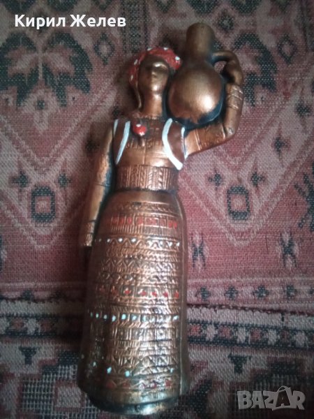 Бутилка стара керамична фигурална  ръчно рисувана етно тематика 43745, снимка 1