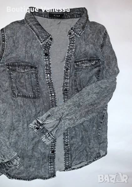 Дамска дънкова риза с дълъг ръкав в сиво , снимка 1