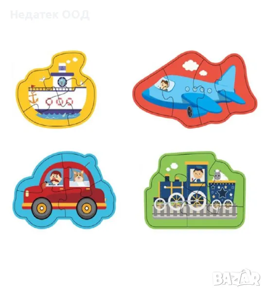 Бебешки пъзел, 4 превозни средства, (16 части), снимка 1