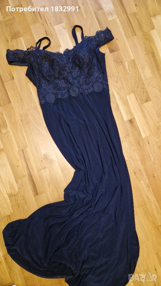 Дълга официална синя рокля, снимка 1