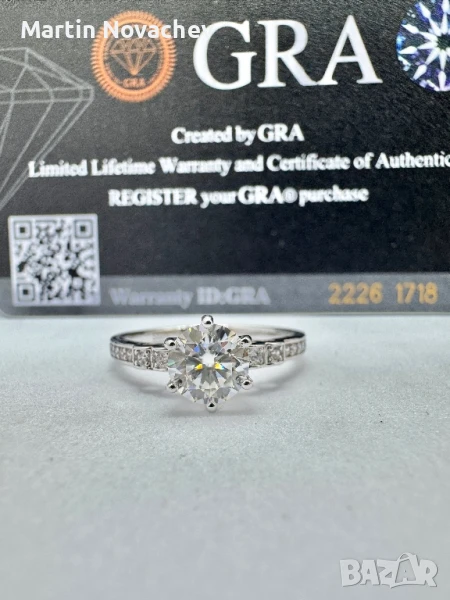 Сребърен пръстен с мойсанит (Диамант) 1 карат, снимка 1