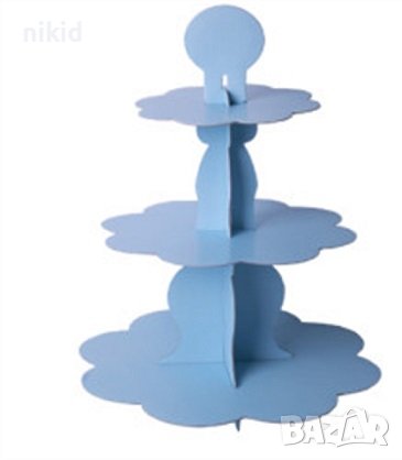 3 етажна Триетажна поставка стойка за мъфини картонена синя син цвят, снимка 1