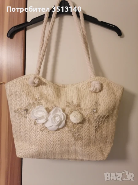чанта за лятото от рафия с апликация машинна бродерия, снимка 1