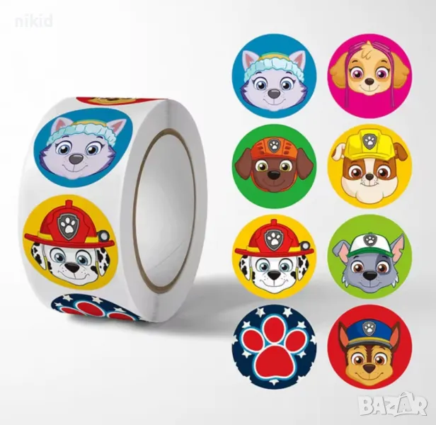 100 бр глави PAW Pes Patrol Пес Патрул кучета малки самозалепващи лепенки стикери ръчна подарък , снимка 1
