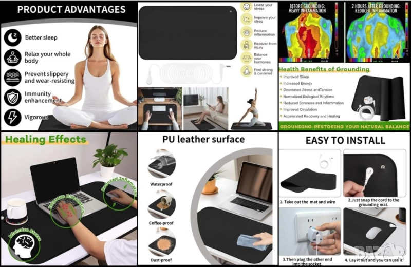 Уелнес Заземяваща Подложка за Заземяване Антистатичен Заземител Заземяващо Килимче за Заземяване БИО, снимка 1