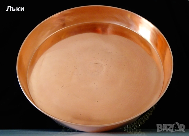 Медна тава 36 см.,чиста червена мед 800 гр. , снимка 4 - Антикварни и старинни предмети - 52012823