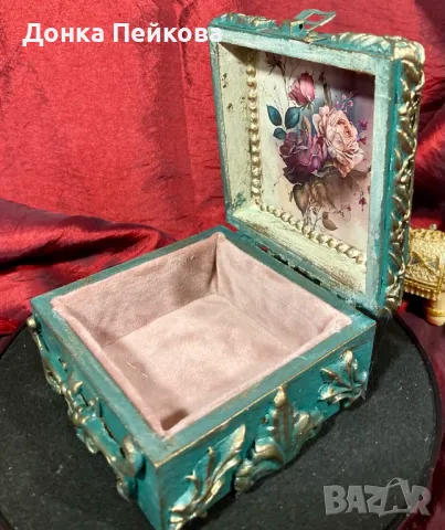 Ръчно декорирана кутия за бижута ръчна изработка, снимка 3 - Декорация за дома - 48729501