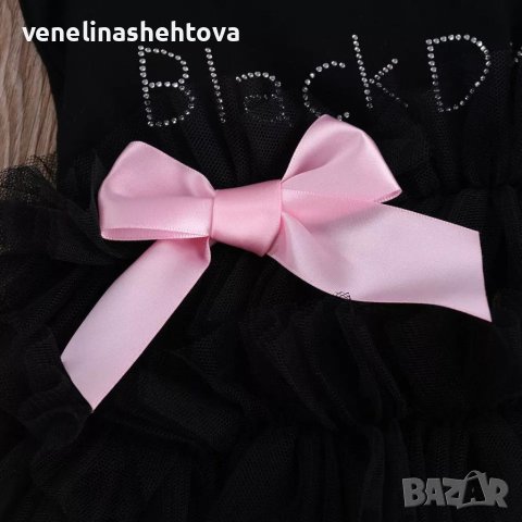 Бебешко памучно боди със сатенена панделка Малка черна рокля, снимка 3 - Бодита за бебе - 40863201