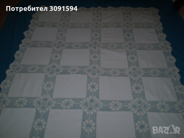 Винтидж покривка лен с плетени на една кука мотиви ръчно изработена, снимка 5 - Антикварни и старинни предмети - 34298497