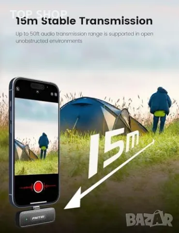 Нов Безжичен лаважен микрофон за iPhone/Android за видео и стрийминг, снимка 7 - Микрофони - 49927090