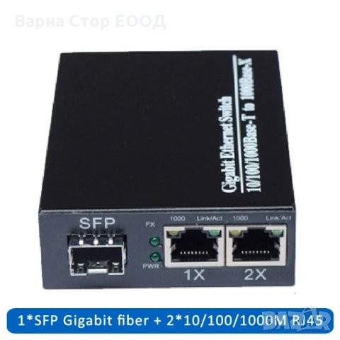 Гигабитов Медия Конвертор с 1 брой СФП слот и 2 Лан порта,Gigabit Media Converter 1 SFP to 2 RJ45