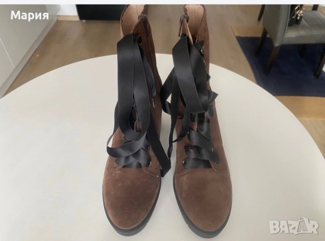 Дамски модерни кафяви обувки/боти с висок ток от естествена кожа 40 , снимка 6 - Дамски ботуши - 52412602