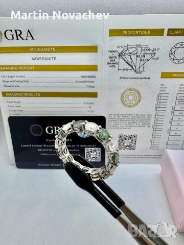 Сребърен пръстен с мойсанит (Диамант) 7.5 карата, снимка 9 - Пръстени - 54091856