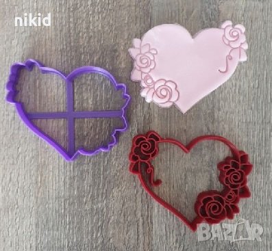сет 2 бр сърце с рози пластмасов резец форма за сладки тесто фондан бисквитки