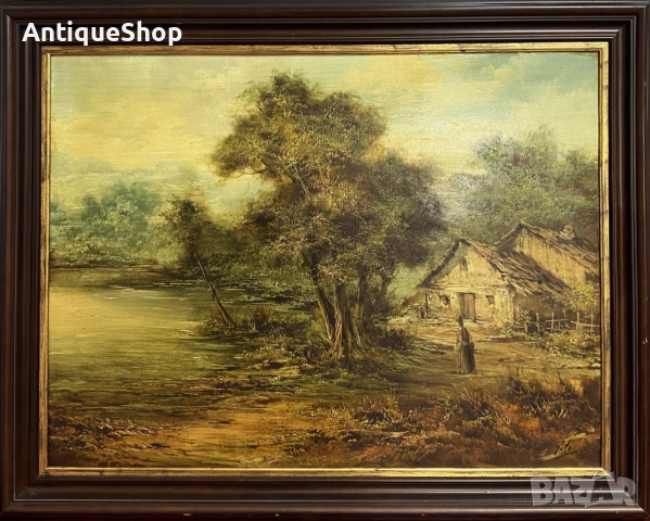  Пейзаж. Къща с езеро. Масло върху платно.