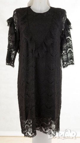 Памучна дантелена рокля в черно La Aurora - XL, снимка 2 - Рокли - 42605616