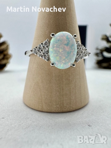Сребърен пръстен с етиопски опал, снимка 6 - Пръстени - 52883341