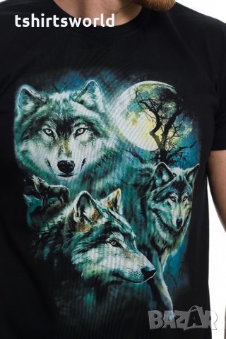 Нова мъжка тениска с дигитален печат Вълци, пълнолуние, Серия вълци, снимка 2 - Тениски - 29040473