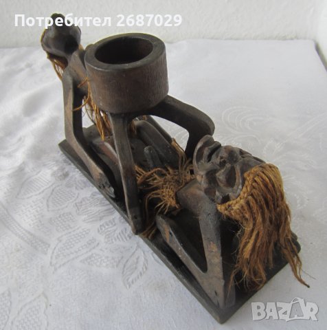 негри 25 см дълга композиция от дърво с дървен съд, жена керамика моливник, пепелник, снимка 14 - Статуетки - 37587922