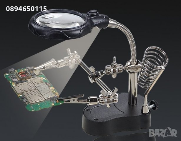 Лупа с щипки, стойка за поялник и LED осветление, свободни ръце, снимка 3 - Поялници и запояване - 31539545