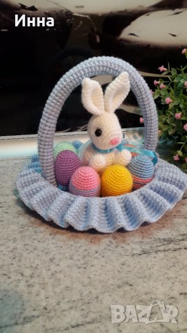 Великденски подаръци. Зайчето и яйцата в кошницата. Плетена играчка. Ръчно изработени., снимка 8 - Романтични подаръци - 40207441