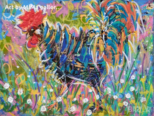 Петли, петлета, петел, петле, Мима / Art by MiMa, картина, rooster oil on canvas painting, снимка 3 - Картини - 32023922