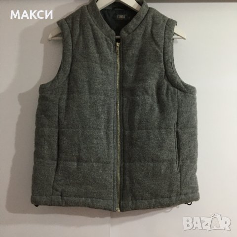 Марков ватиран елек с метален цип, джобове и вътрешни коригиращи вързалки в сиво, снимка 1